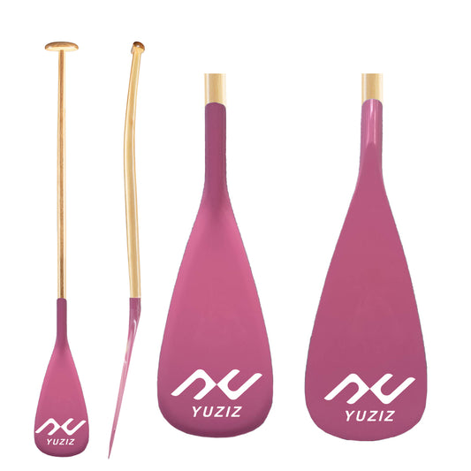 YUZIZ Outrigger Canoe Paddle Pink Fiberglass Blade Bent Wooden Shaft for Waka Ama, va’a