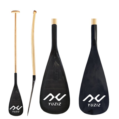 YUZIZ Outrigger Canoe Paddle Carbon/ Kevlar Blade Bent Wooden Shaft for Waka Ama, va’a