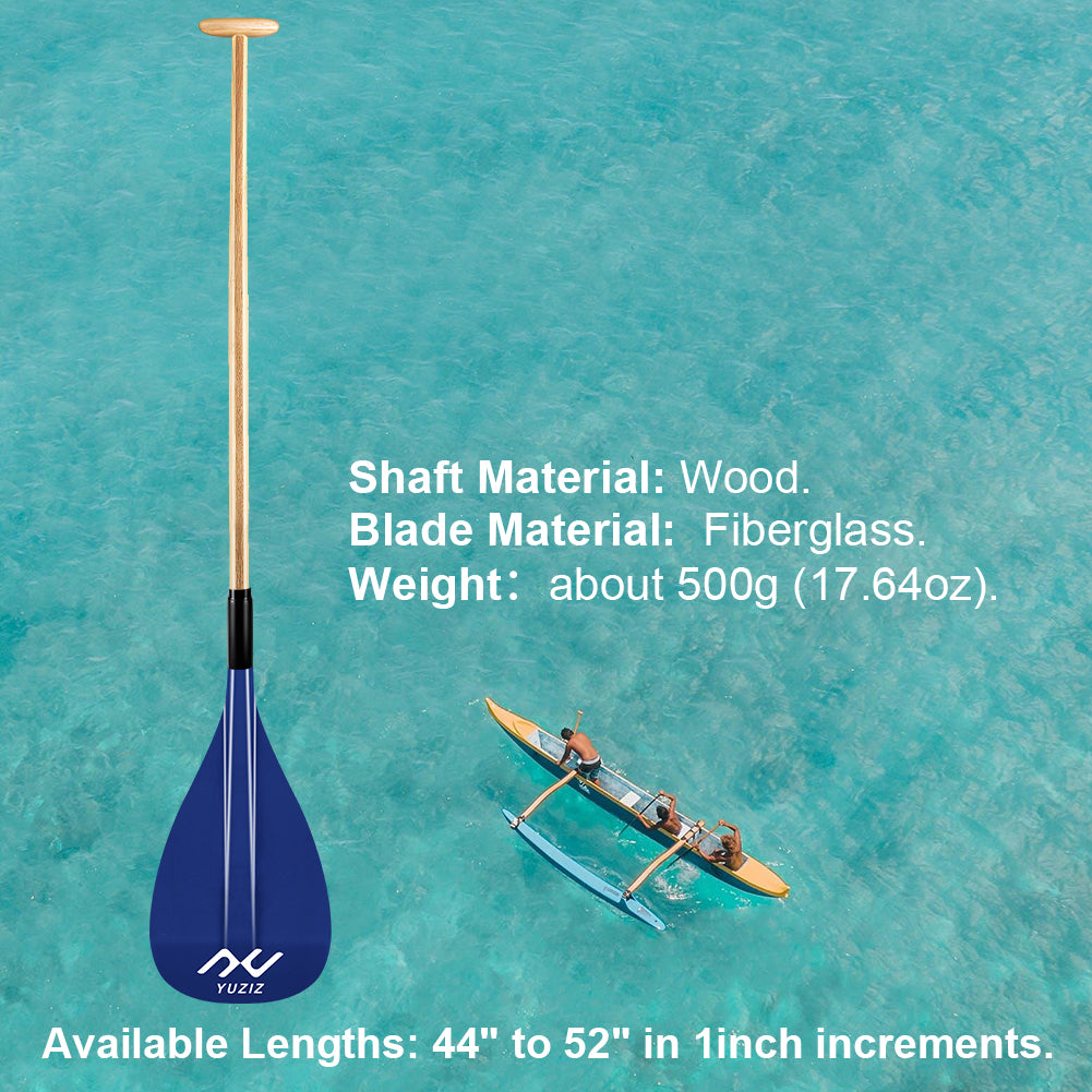YUZIZ Hybrid Outrigger Canoe Paddle Glass Fiber Blade Bent Wooden Shaft for Waka Ama, va’a