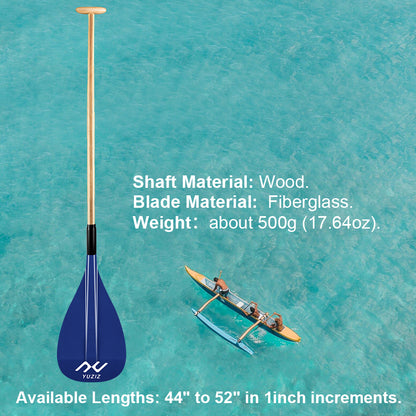 YUZIZ Hybrid Outrigger Canoe Paddle Glass Fiber Blade Bent Wooden Shaft for Waka Ama, va’a